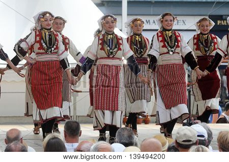 ZAGREB, CROATIA - JULY 22: Members of folk group Etnos from Skopje, Macedonia during the 50th International Folklore Festival in center of Zagreb, Croatia on July 22, 2016
