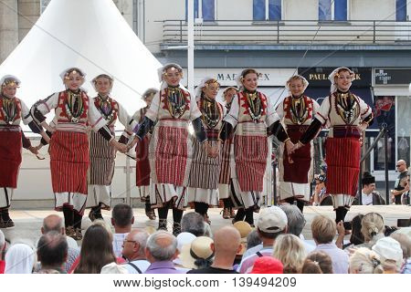 ZAGREB, CROATIA - JULY 22: Members of folk group Etnos from Skopje, Macedonia during the 50th International Folklore Festival in center of Zagreb, Croatia on July 22, 2016