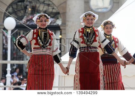 ZAGREB, CROATIA - JULY 22: Members of folk group Etnos from Skopje, Macedonia during the 50th International Folklore Festival in center of Zagreb, Croatia on July 22, 2016