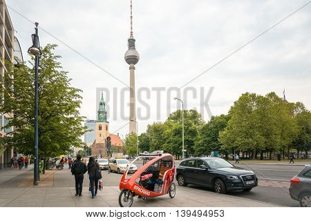 BERLIN, GERMANY- May 18 Tv tower or Fersehturm in Berlin on May 18, 2016. BERLIN, Germany.