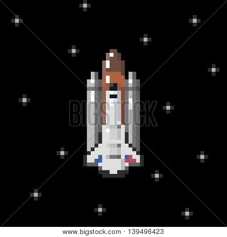 Pixel Space Shuttle in Space - Isolated Vector Illustration