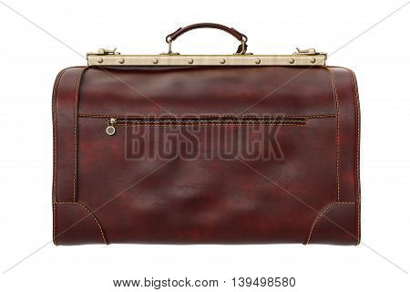 Travel classic leather bag brown retro style, back view. 3D graphic