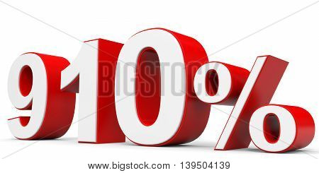 Discount 910 percent off on white background. 3D illustration.