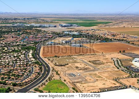 High technology industry growth viewed from above over Ocotillo Arizona