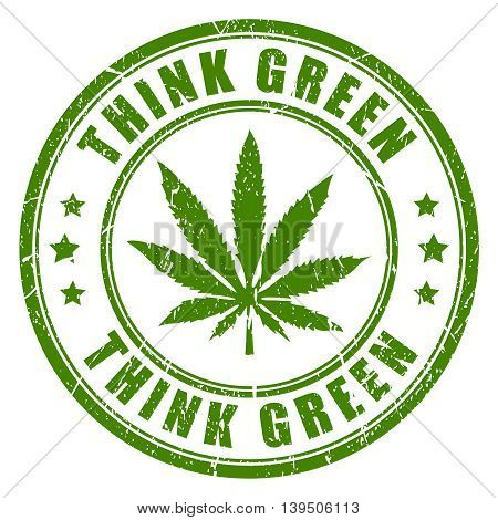 Cannabis rubber stamp think green isolated on white background