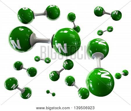 3D Illustrator Molecule Of Nitrogen On A White Background