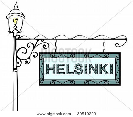 Helsinki retro pointer lamppost. Helsinki Capital Finland tourism travel.