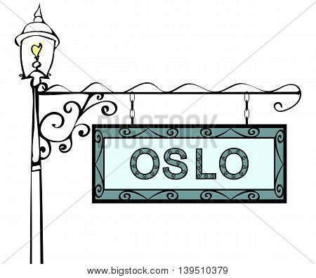 Oslo retro pointer lamppost. Oslo Capital Norway tourism travel.