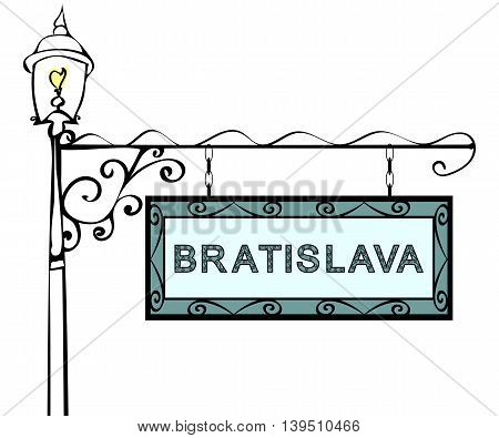 Bratislava retro pointer lamppost. Bratislava Capital Slovakia tourism travel.