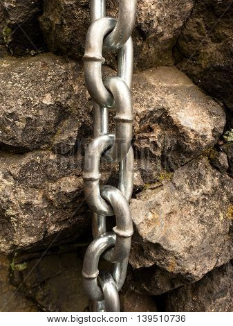 End Knot Of Steel Chain. Climbers Path Via Ferrata.