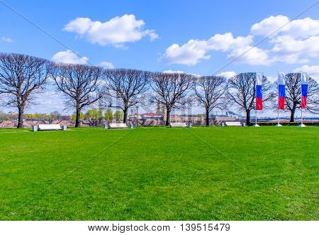 View from the Spit of Vasilyevsky Island in St. Petersburg Russia