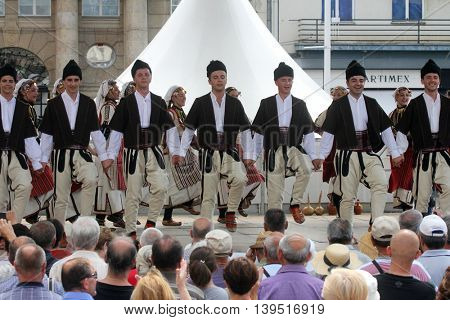 ZAGREB, CROATIA - JULY 22: Members of folk group Etnos from Skopje, Macedonia during the 50th International Folklore Festival in center of Zagreb, Croatia on July 22, 2016