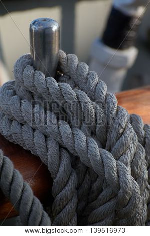 Rigging of a sailing ship, white ropes