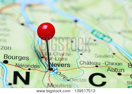 Nevers pinned on a map of France