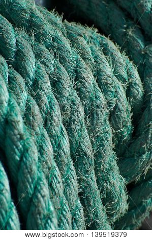Rigging of a sailing ship, green rope