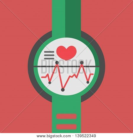 Smart watch technology with sport fitness tracker applications. Heart beat monitor. Healthy lifestyle outdoor running. Modern design with icons. Eps10 vector illustration.