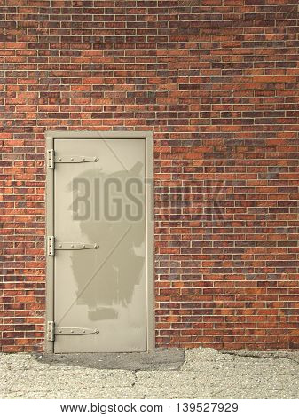 metal door and brick wall weathered background for text vertical
