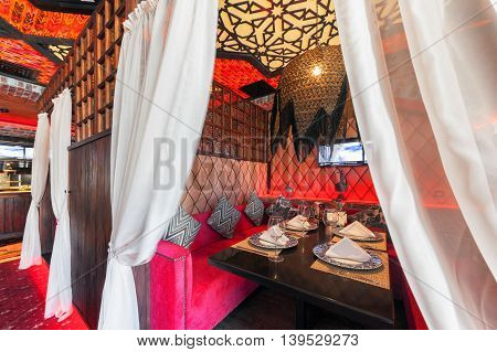 MOSCOW - AUGUST 2014: The Interior oriental restaurant 