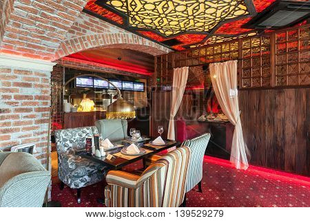MOSCOW - AUGUST 2014: The Interior oriental restaurant 