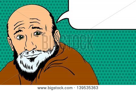 Wise old man expresses his thoughts. Style Pop Art