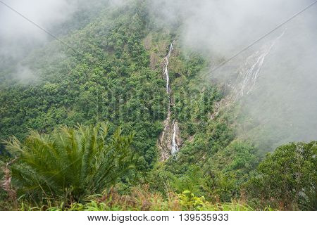 Pre To Lo Su or Pi Tu Kro waterfall (Heart-shaped waterfall) Umphang Tak ,Thailand. View from Ma Muang Sam Muen mountain.