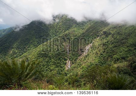 Pre To Lo Su or Pi Tu Kro waterfall (Heart-shaped waterfall) Umphang Tak ,Thailand. View from Ma Muang Sam Muen mountain.