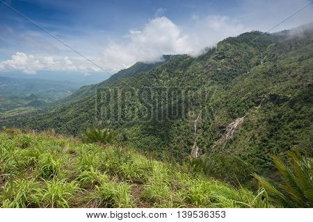 Pre To Lo Su or Pi Tu Kro waterfall (Heart-shaped waterfall) Umphang Tak ,Thailand. View from Ma Muang Sam Muen mountain.