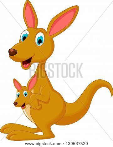 cute cartoon kangaroo carrying a cute Joey