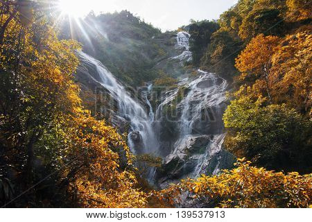 Pre To Lo Su or Pi Tu Kro waterfall (Heart-shaped waterfall) Umphang Tak ,Thailand. Autumn Scene.