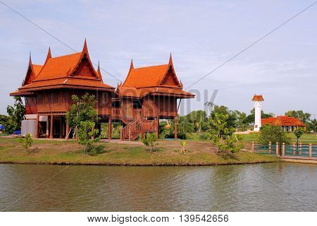 Thai style housethai style home at countryside made buy wood