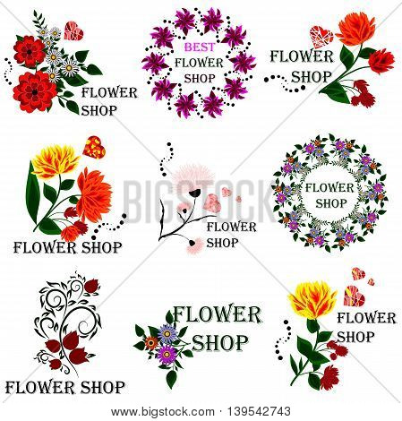 Set badges and stickers for the floriculture industry florists or for signage or advertising flower shop