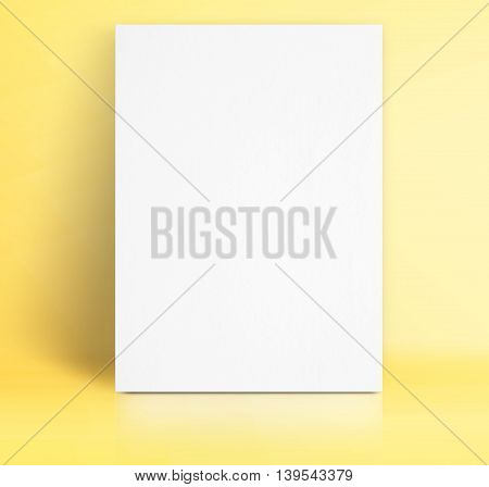 Black White Paper Poster Lean At Pastel Yellow Studio Room,template Mock Up For Adding Your Text