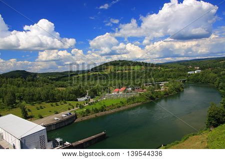 San River just before the dam in Solina, behind which stretches Solina Lake - an artificial reservoir constituting together with the dam itself one of the biggest attractions of Polish Bieszczady mountains.