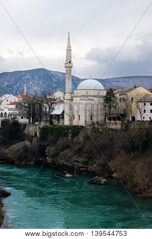 View of the mosque Koski Mehmed Pasha in Mostar, Bosnia and Herzegovina