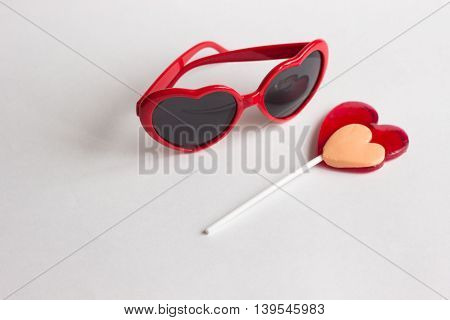 Red Heart Shape Glasses With Heart Lollipop