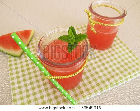 Homemade slush ice with watermelon and mint