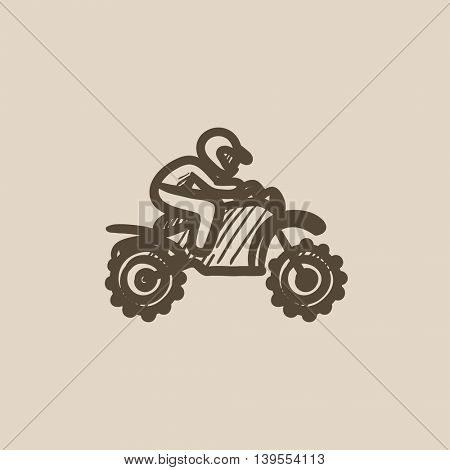 Man riding motocross bike vector sketch icon isolated on background. Hand drawn Man riding motocross bike icon. Man riding motocross bike sketch icon for infographic, website or app.