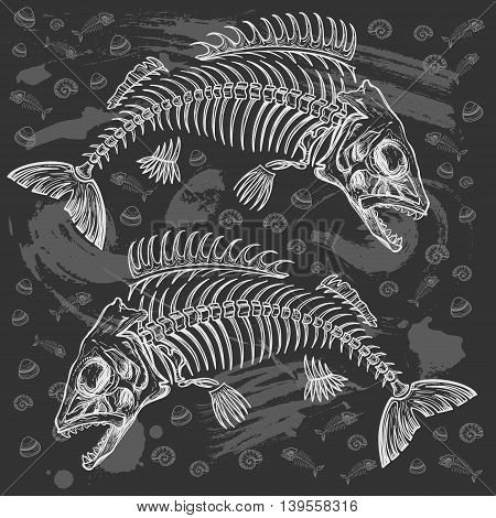 hand drawn fish skeleton sketch vector illustration