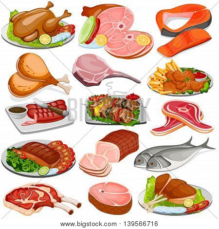 vector illustration of Poultry and Meat Product Food Collection