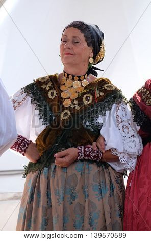 ZAGREB, CROATIA - JULY 23: Members of folk group Kolo from Donja Bebrina, Croatia  during the 50th International Folklore Festival in center of Zagreb, Croatia on July 23, 2016