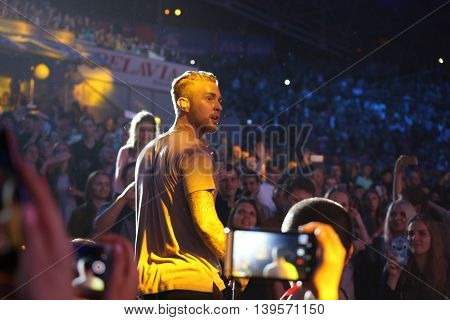 VITEBSK, BELARUS - JULY 17: Russian pop singer Egor Kreed performs during the 25th Slavyansky Bazar Festival on July 17, 2016 in Vitebsk, Belarus