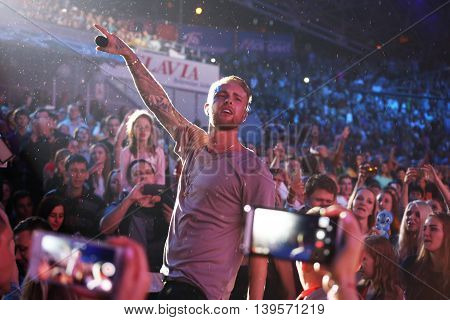 VITEBSK, BELARUS - JULY 17: Russian pop singer Egor Kreed performs during the 25th Slavyansky Bazar Festival on July 17, 2016 in Vitebsk, Belarus