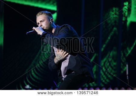 VITEBSK, BELARUS - JULY 17: Russian pop singer Egor Kreed performs during the 25th Slavyansky Bazar Festival on July 17, 2016 in Vitebsk, Belarus