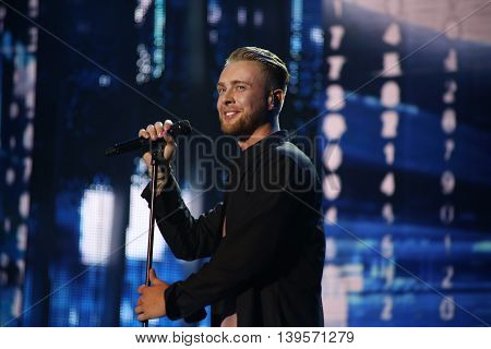 VITEBSK, BELARUS - JULY 17: Russian pop singer Egor Kreed performs during the 25th Slavyansky Bazar Festival on July 17, 2016 in Vitebsk, Belarus