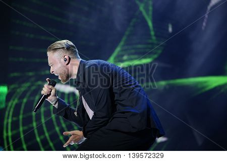 VITEBSK, BELARUS - JULY 17: Russian pop singer Egor Kreed performs during the 25th Slavyansky Bazar Festival on July 17, 2016 in Vitebsk, Belarus