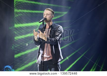 VITEBSK, BELARUS - JULY 17: Russian pop singer Egor Kreed performs during the 25th Slavyansky Bazar Festival on July 17, 2016 in Vitebsk, Belarus