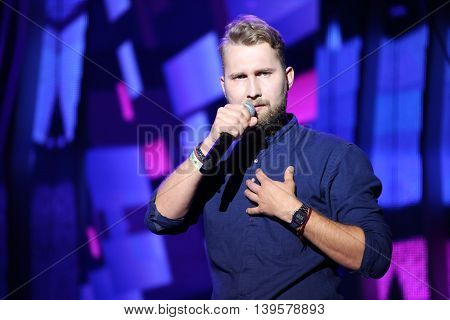 VITEBSK, BELARUS - JULY 17:Russian pop singer Bazil performs during the 25th Slavyansky Bazar Festival on July 17, 2016 in Vitebsk, Belarus