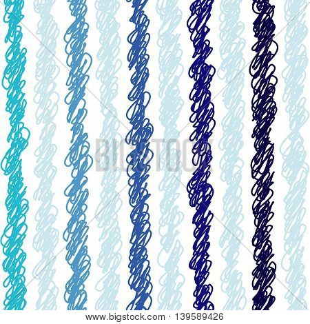 Vector vertical striped white and blue seamless pattern. Diagonal drawing with interweaving of thin lines. Simple abstract geometric light ornamental illustration.