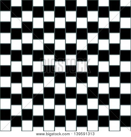 Illusory Monochrome Background With Mosaic Of Squares. Seamlessly Repeatable Black And White Pattern
