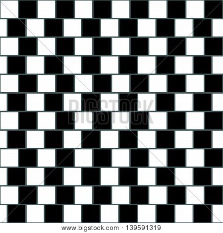 Illusory Monochrome Background With Mosaic Of Squares. Seamlessly Repeatable Black And White Pattern